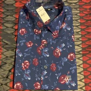 Brand new w/ tags red&blue with roses button down